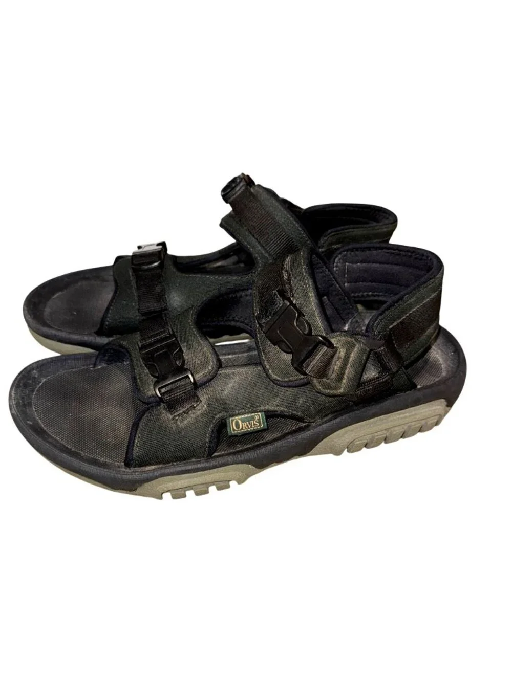 Orvis Mens Outdoor Trail Hiking Sport Water Sandals 13 Black Hook Loop Straps